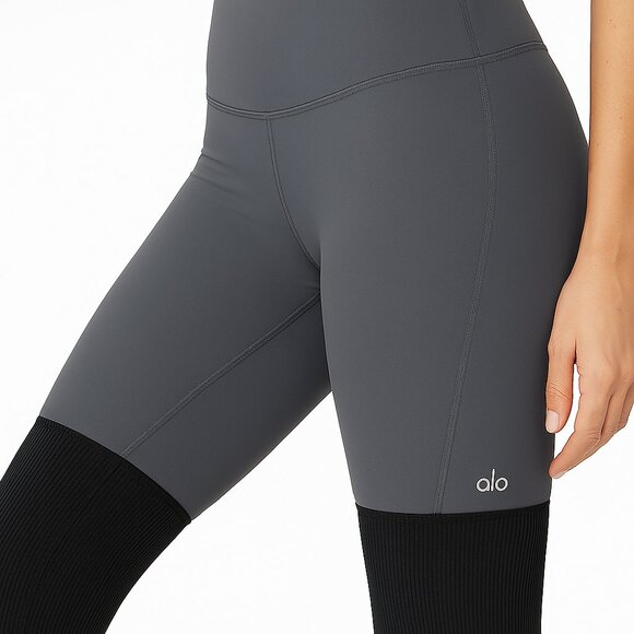 Alo Yoga Goddess Ribbed Dancer Leggings Gray Ribbed Long Foot Stirrup Style S - Picture 3 of 8